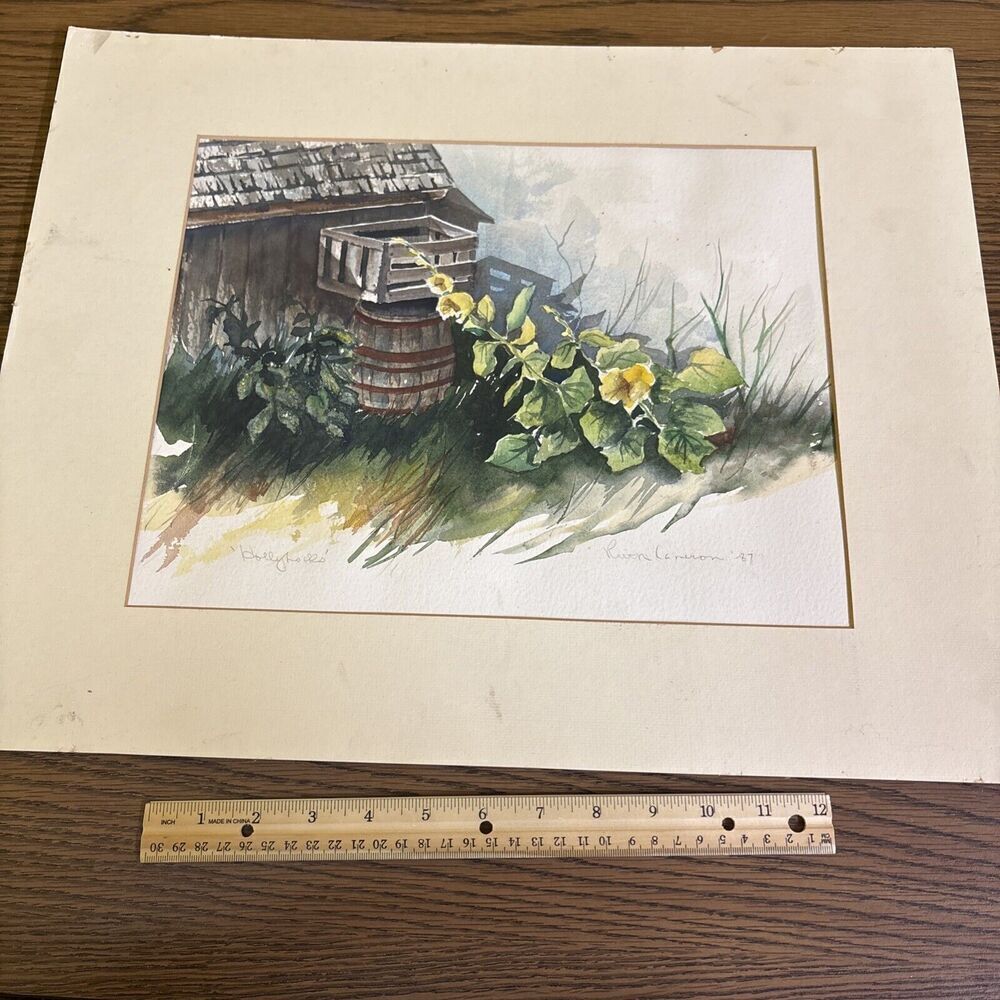 Vintage Signed Ruth Cameron Floral Watercolor: Holly Locks / Windsor CT Artist